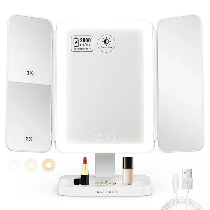 Tri-Fold Lighted Vanity Mirror Three Panel 21Pcs Led